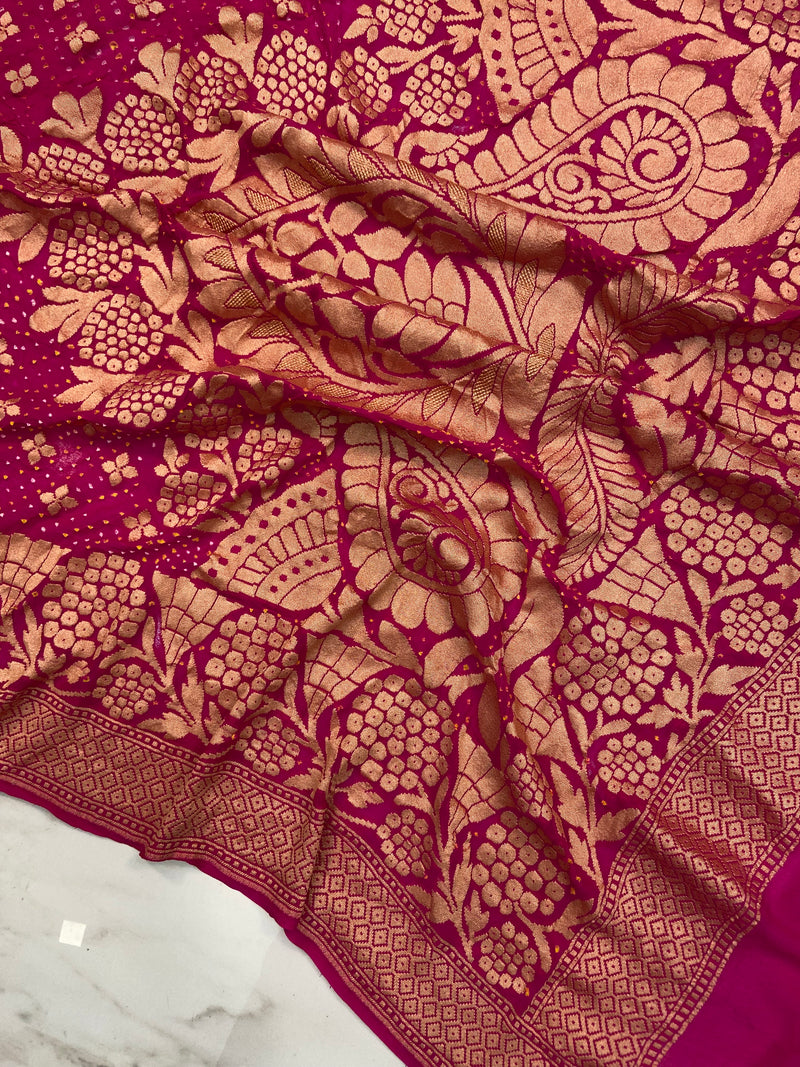 Pure Georgette Banarasi Bandhej Handloom Saree - The Handlooms