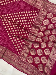 Pure Georgette Banarasi Bandhej Handloom Saree - The Handlooms