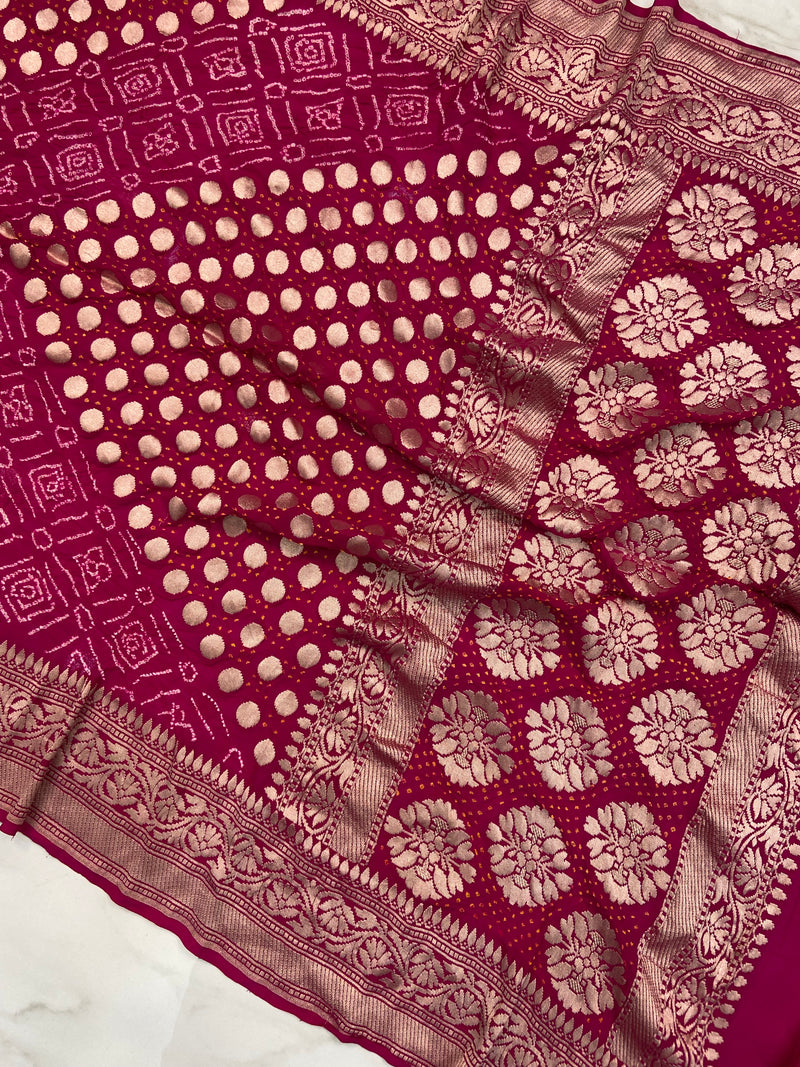 Pure Georgette Banarasi Bandhej Handloom Saree - The Handlooms
