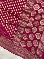 Pure Georgette Banarasi Bandhej Handloom Saree - The Handlooms