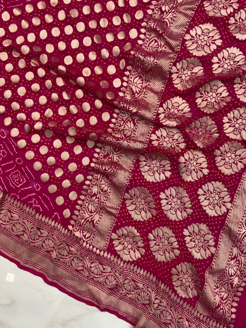 Pure Georgette Banarasi Bandhej Handloom Saree - The Handlooms