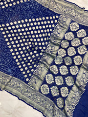 Pure Georgette Banarasi Bandhej Handloom Saree - The Handlooms