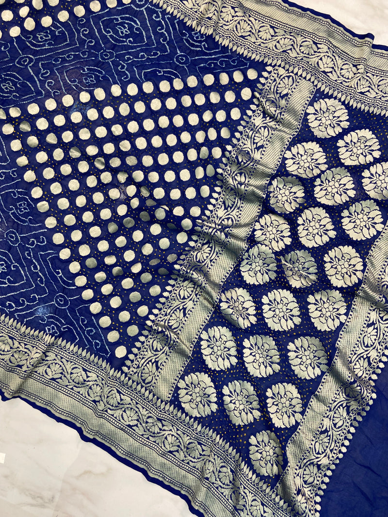 Pure Georgette Banarasi Bandhej Handloom Saree - The Handlooms