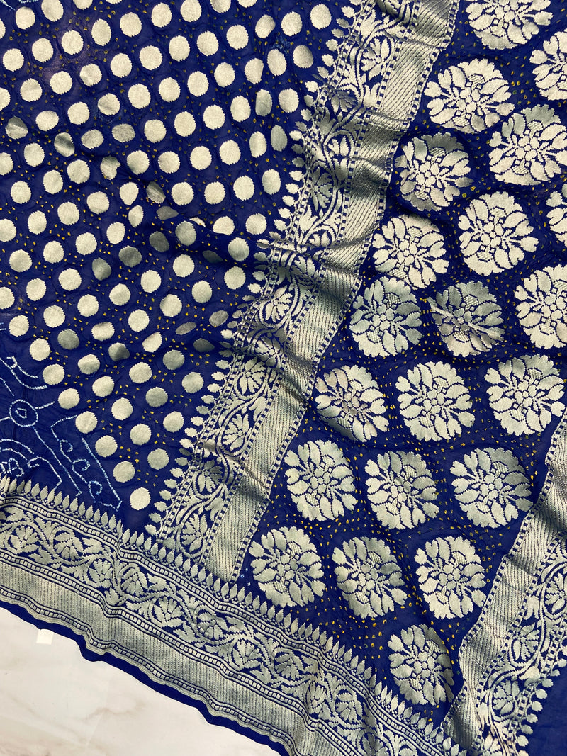 Pure Georgette Banarasi Bandhej Handloom Saree - The Handlooms