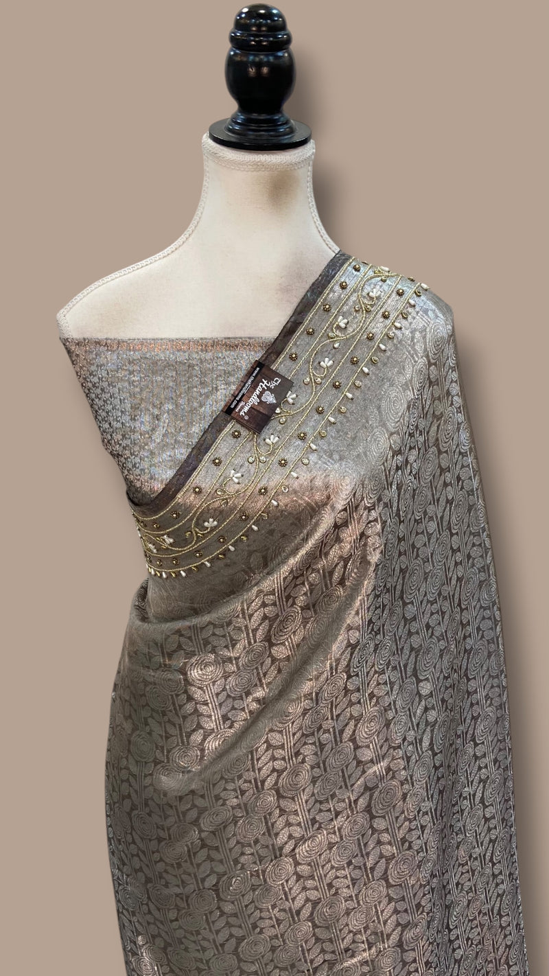 Pure Kora Tissue Handloom Banarasi Saree - Handwork