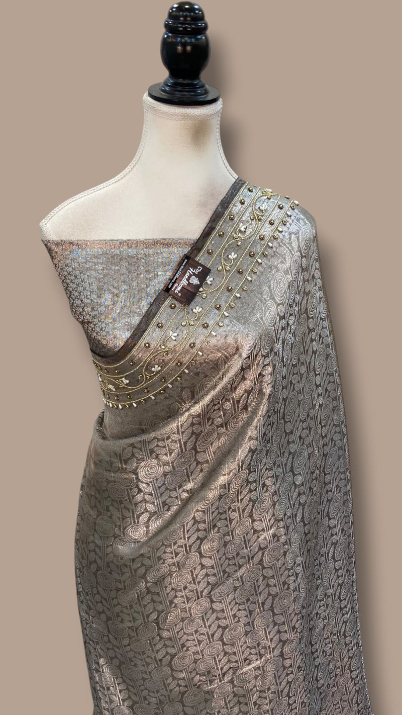 Pure Kora Tissue Handloom Banarasi Saree - Handwork