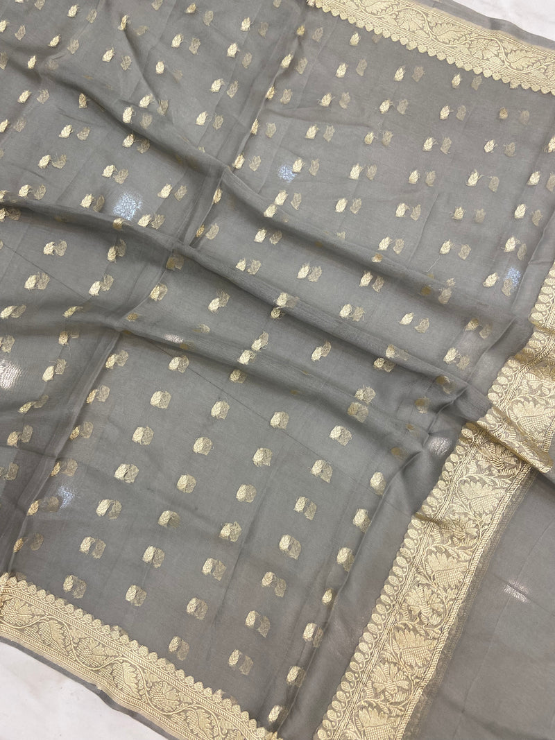 Pure Khaddi Georgette Dupatta-Water zari - The Handlooms