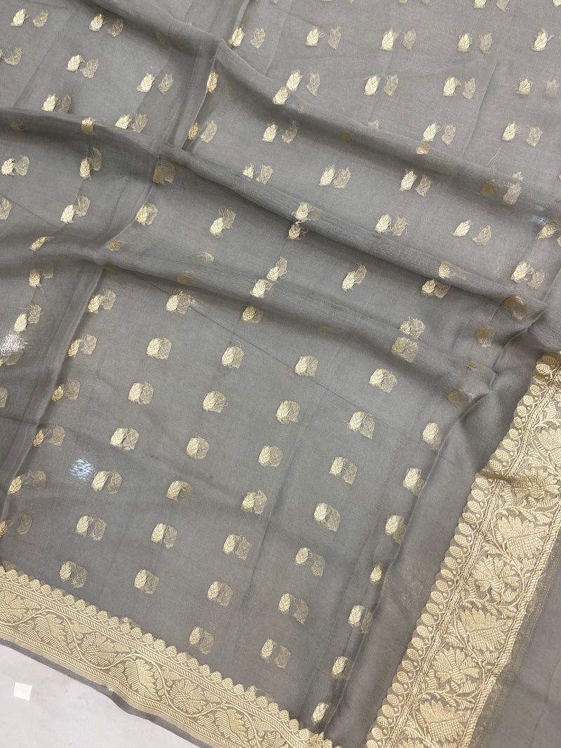 Pure Khaddi Georgette Dupatta-Water zari - The Handlooms