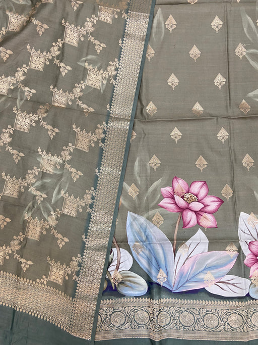 Pure Chiniya Silk Handloom Banarasi Dress Material with Elegant Digital Print” - The Handlooms