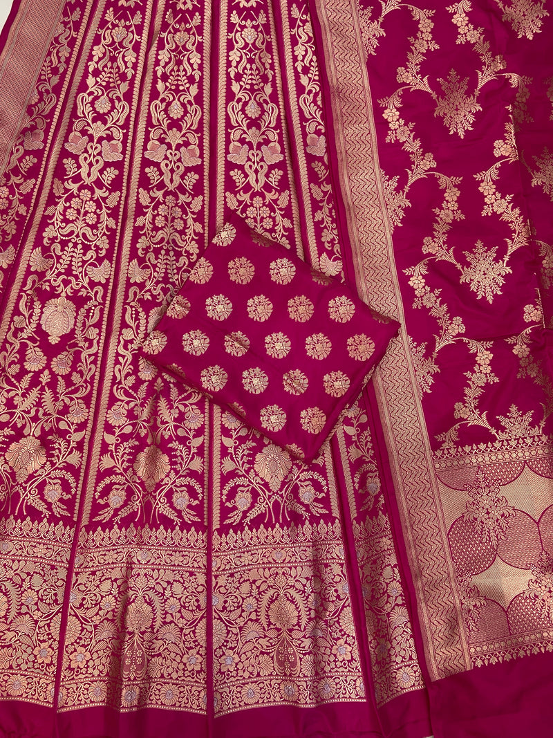 Pure Katan Silk Handloom Banarasi Lehenga All Over Sona Roopa Jaal Work