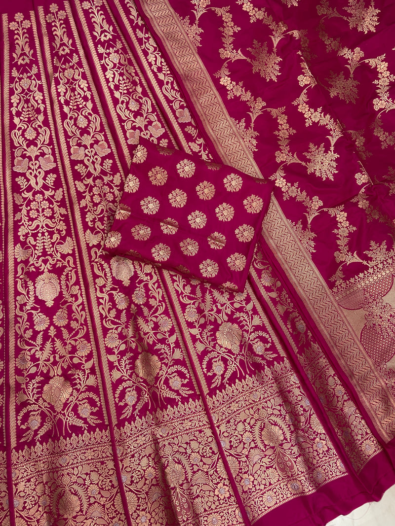 Pure Katan Silk Handloom Banarasi Lehenga All Over Sona Roopa Jaal Work