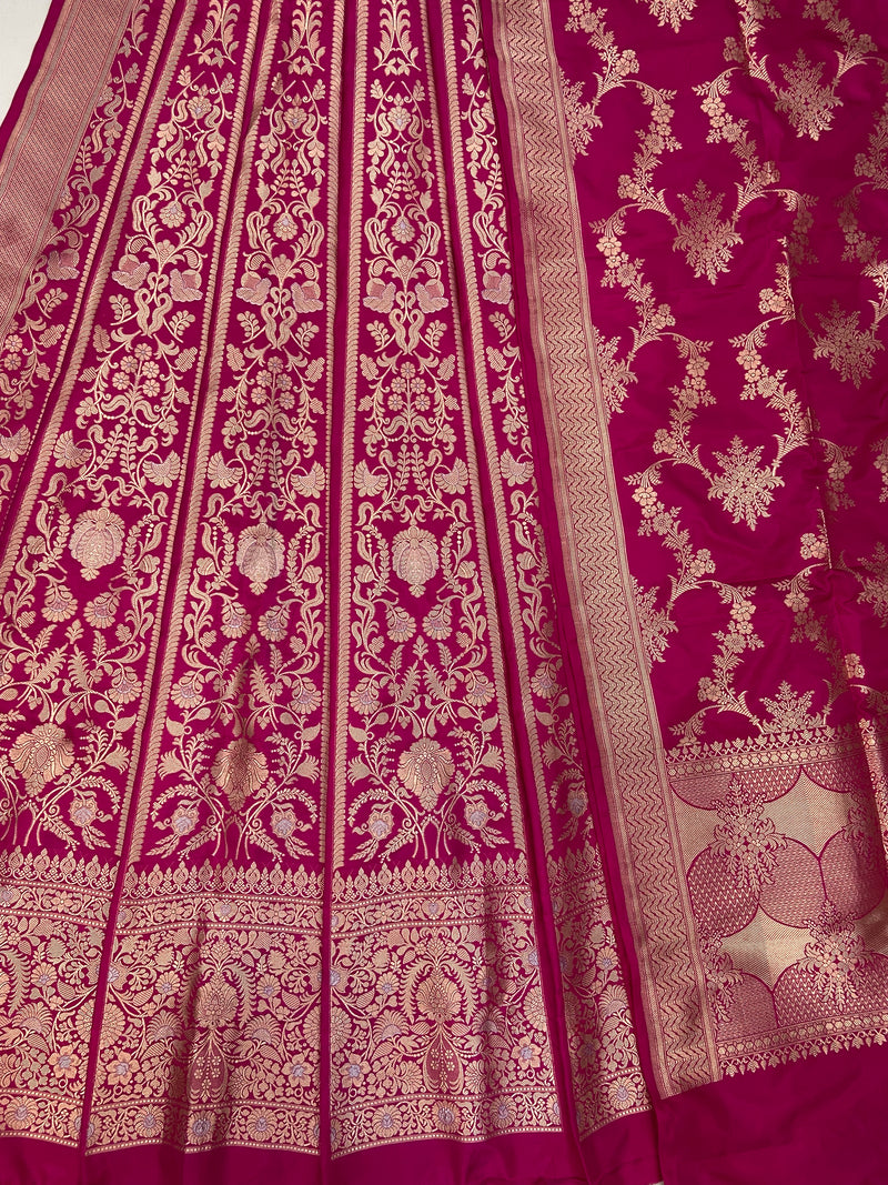 Pure Katan Silk Handloom Banarasi Lehenga All Over Sona Roopa Jaal Work