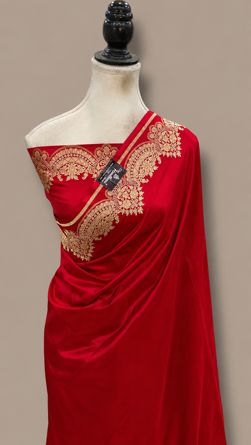 Pure Katan Silk Banarasi Handloom Saree - All Over  Gold Zari Jaal Work