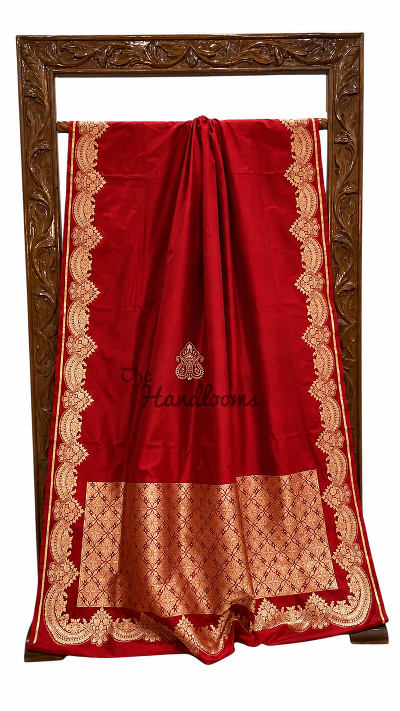 Pure Katan Silk Banarasi Handloom Saree - All Over  Gold Zari Jaal Work