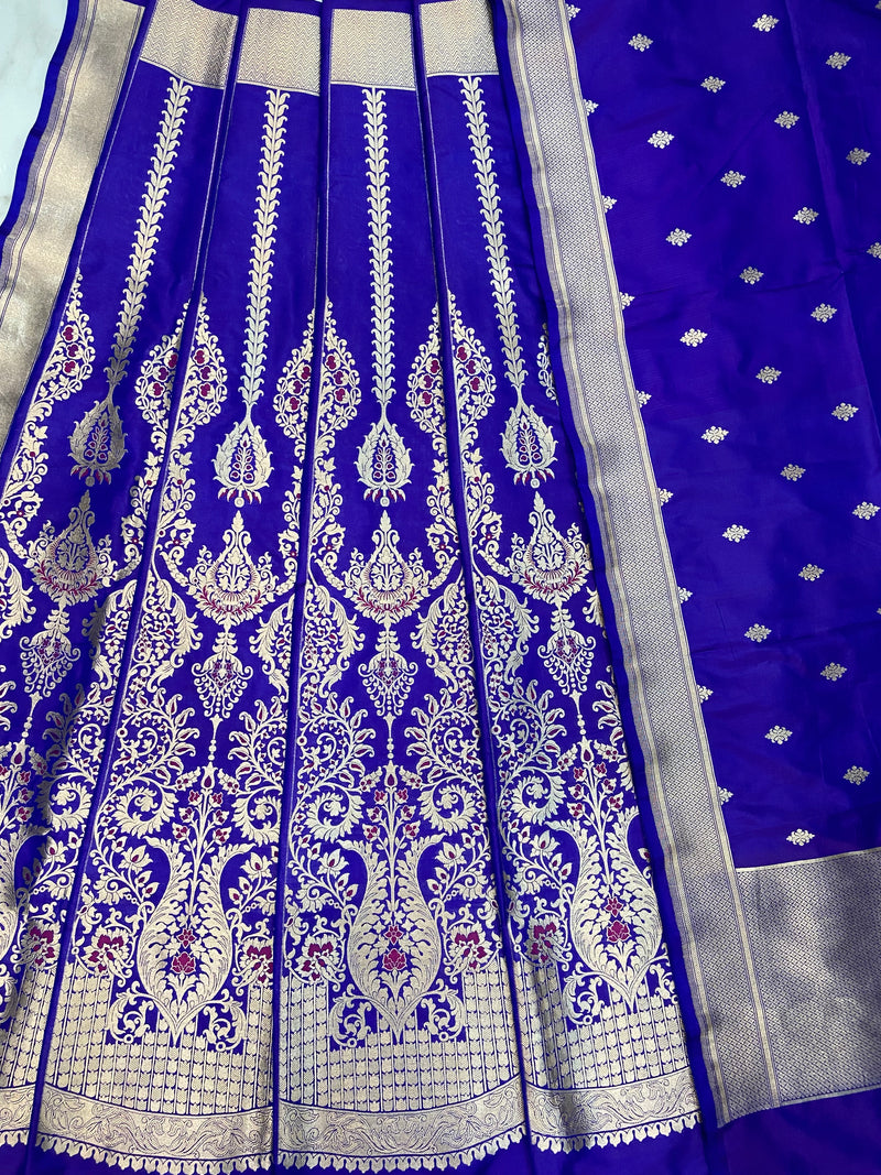 Pure Katan Silk Handloom Banarasi Lehenga All Over Jaal Work With Meenakari
