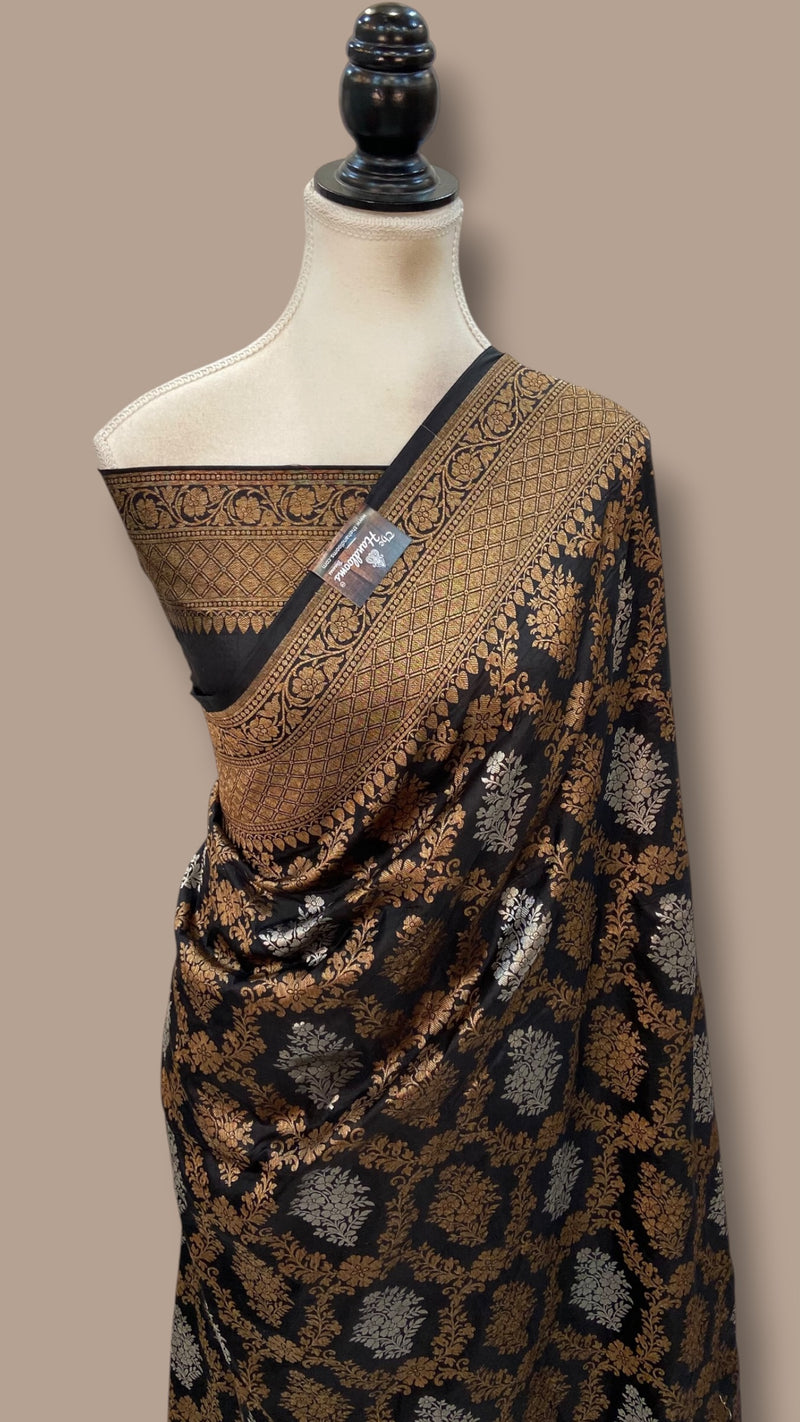Pure Katan Silk Banarasi Handloom Saree - All Over Antique Roopa Jaal Work