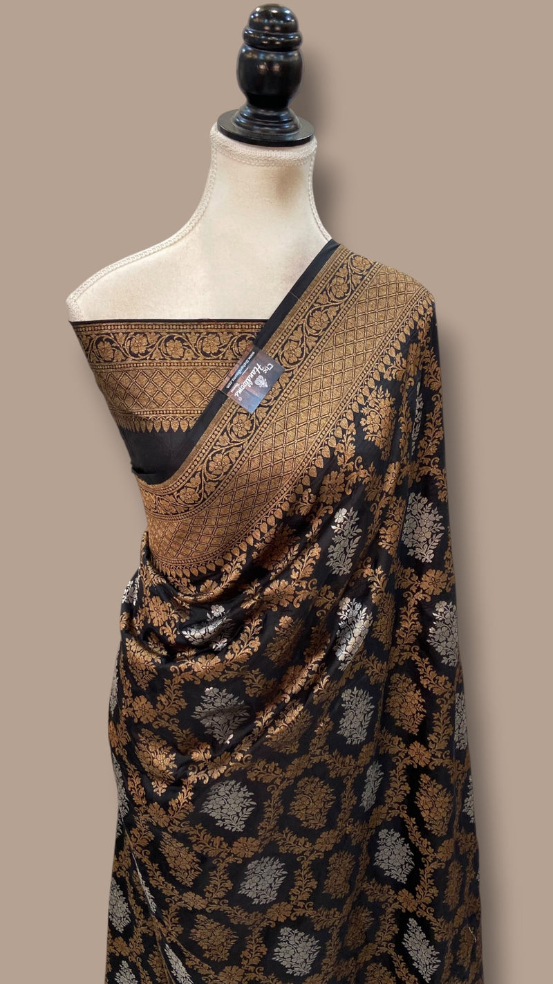 Pure Katan Silk Banarasi Handloom Saree - All Over Antique Roopa Jaal Work