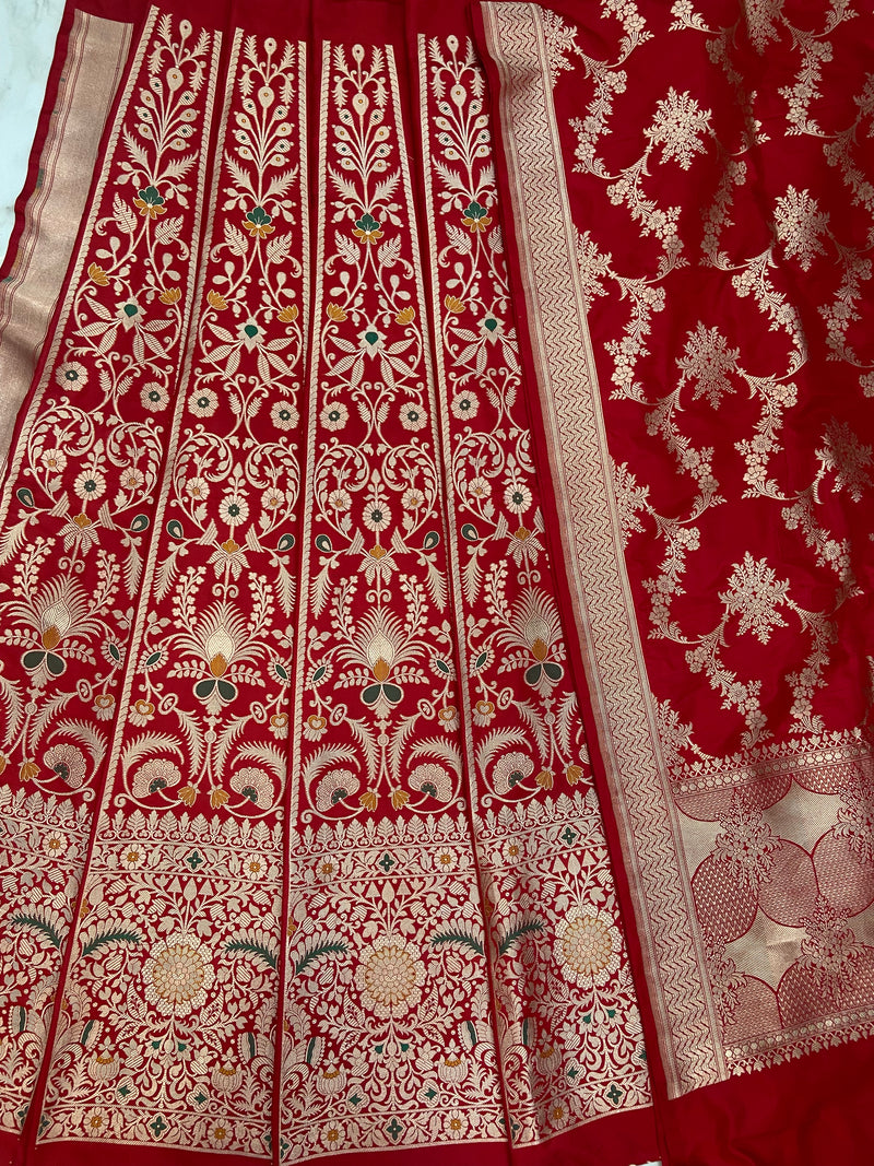 Pure Katan Silk Handloom Banarasi Lehenga All Over Jaal Work With Meenakari