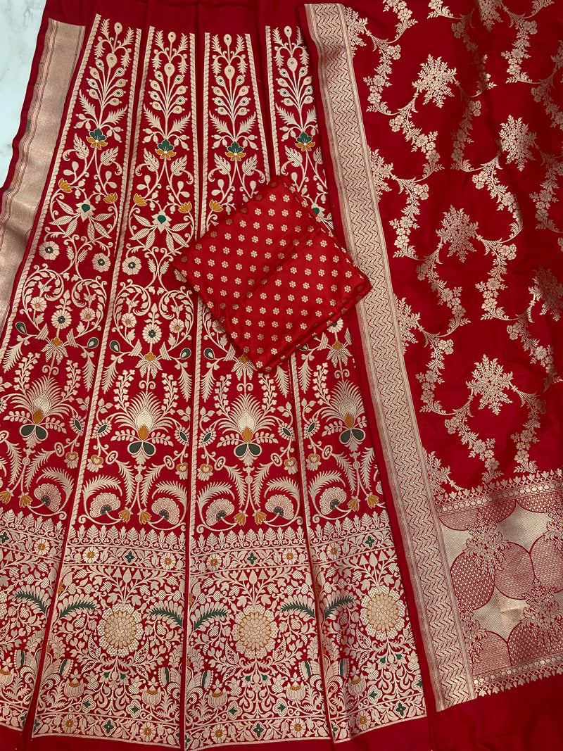 Pure Katan Silk Handloom Banarasi Lehenga All Over Jaal Work With Meenakari