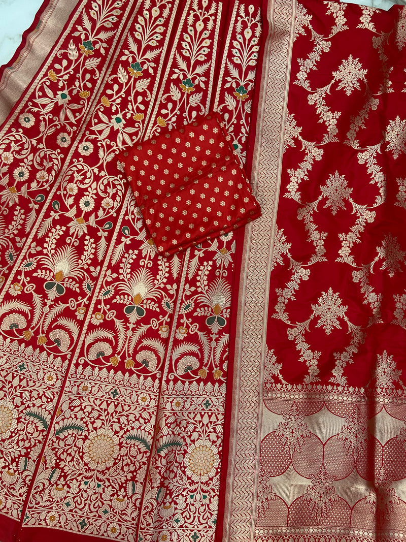 Pure Katan Silk Handloom Banarasi Lehenga All Over Jaal Work With Meenakari