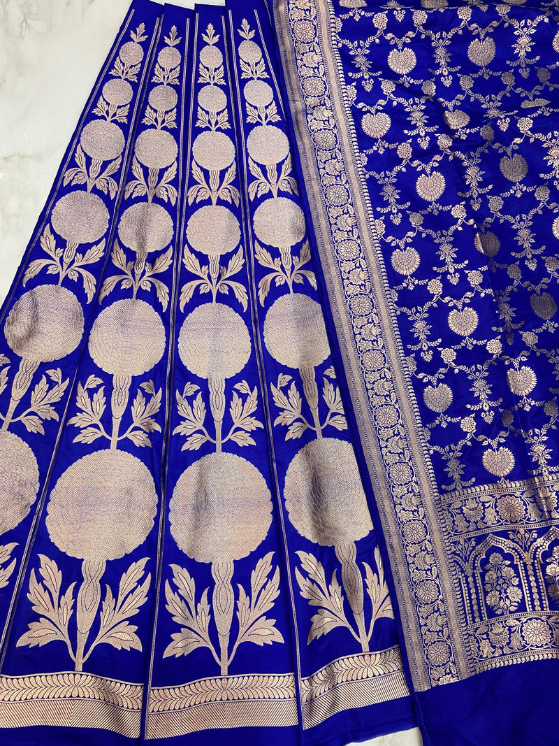 Pure Katan Silk Handloom Banarasi Lehenga All Over Sona Roopa Jaal Work