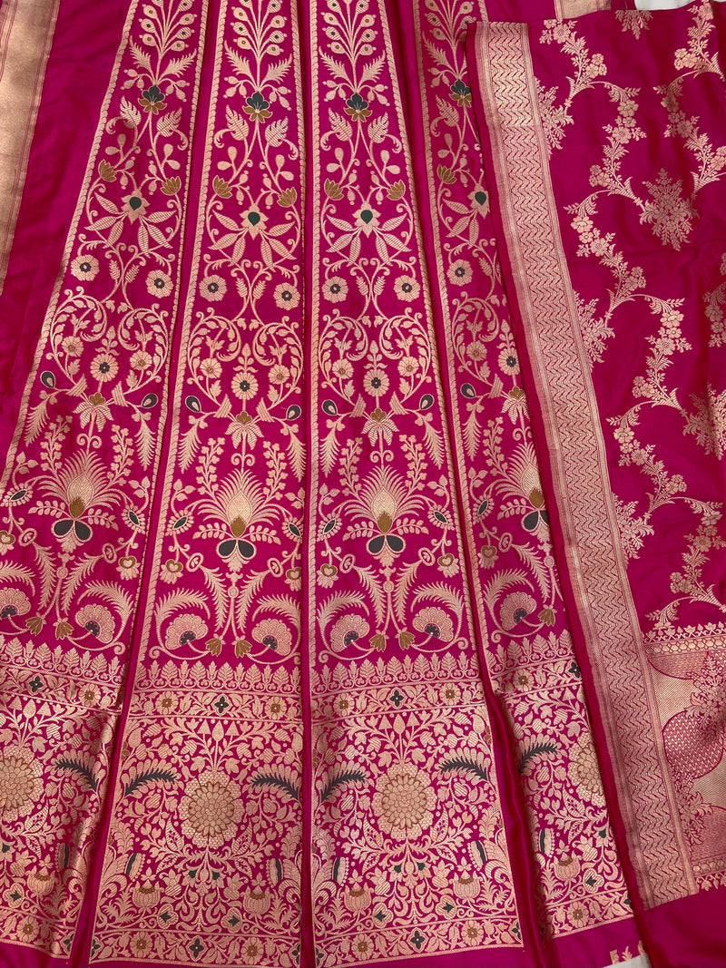Pure Katan Silk Handloom Banarasi Lehenga All Over Jaal Work With Meenakari
