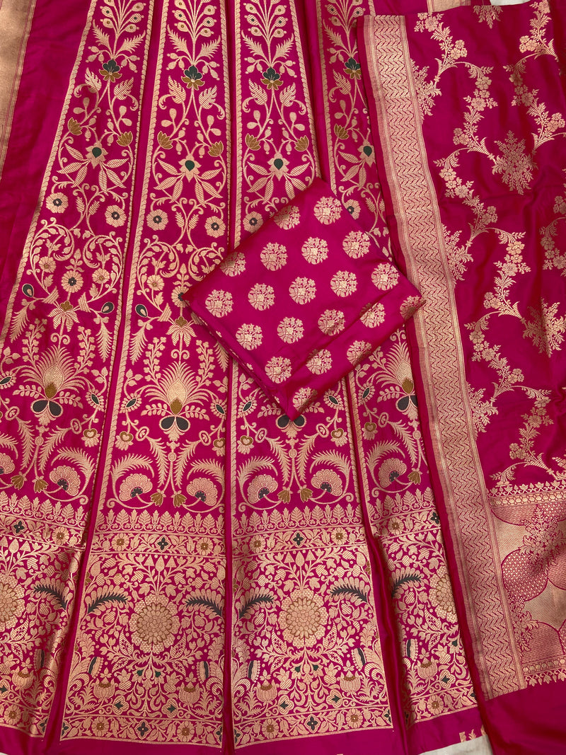 Pure Katan Silk Handloom Banarasi Lehenga All Over Jaal Work With Meenakari