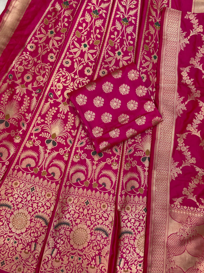 Pure Katan Silk Handloom Banarasi Lehenga All Over Jaal Work With Meenakari