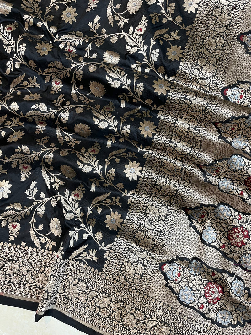 Pure Katan Silk Banarasi Handloom Saree - All over Jaal work with Meenakari - The Handlooms