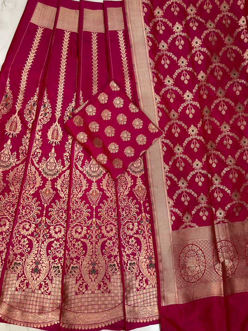 Pure Katan Silk Handloom Banarasi Lehenga All Over Jaal Work With Meenakari