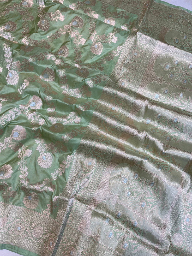 Pure Katan Silk Banarasi Handloom Saree - All over Sona Roopa Jaal Work - The Handlooms