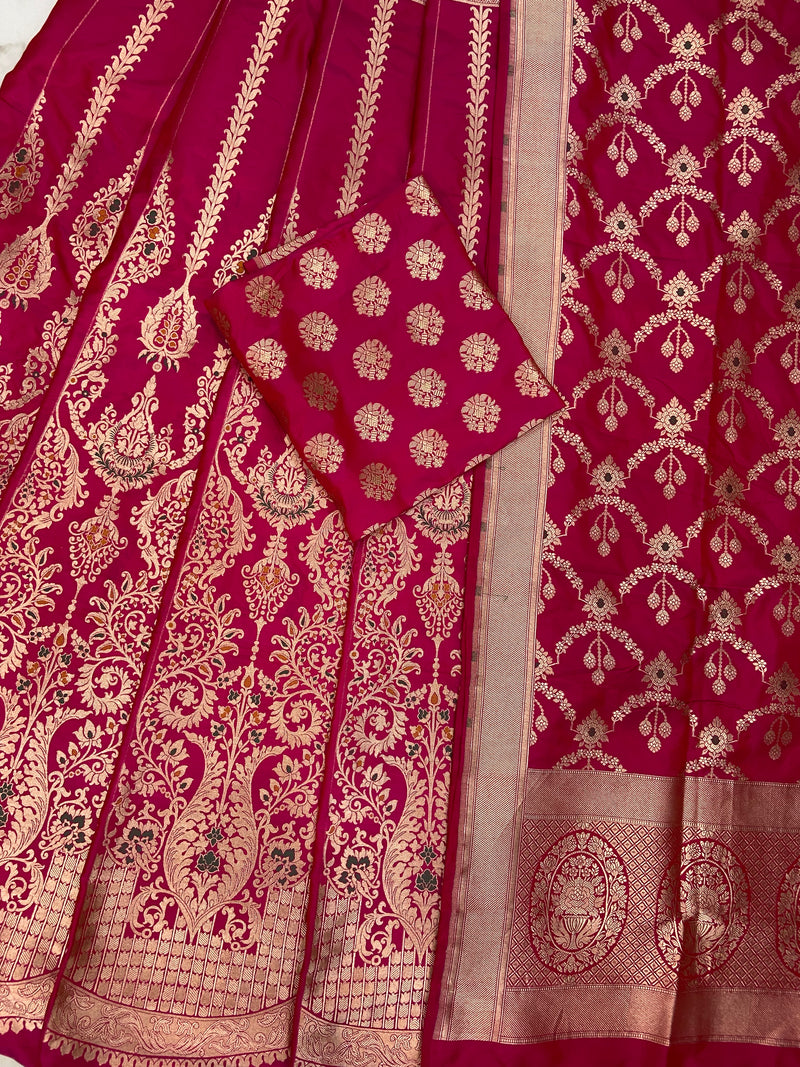 Pure Katan Silk Handloom Banarasi Lehenga All Over Jaal Work With Meenakari