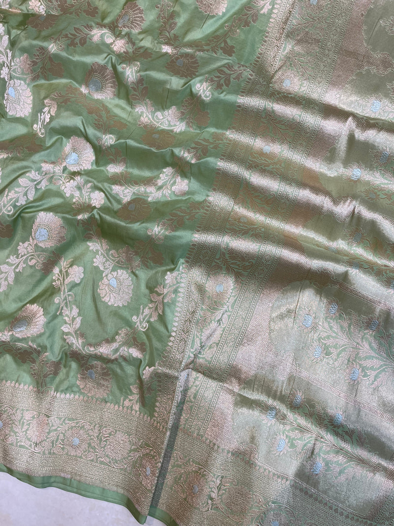 Pure Katan Silk Banarasi Handloom Saree - All over Sona Roopa Jaal Work - The Handlooms