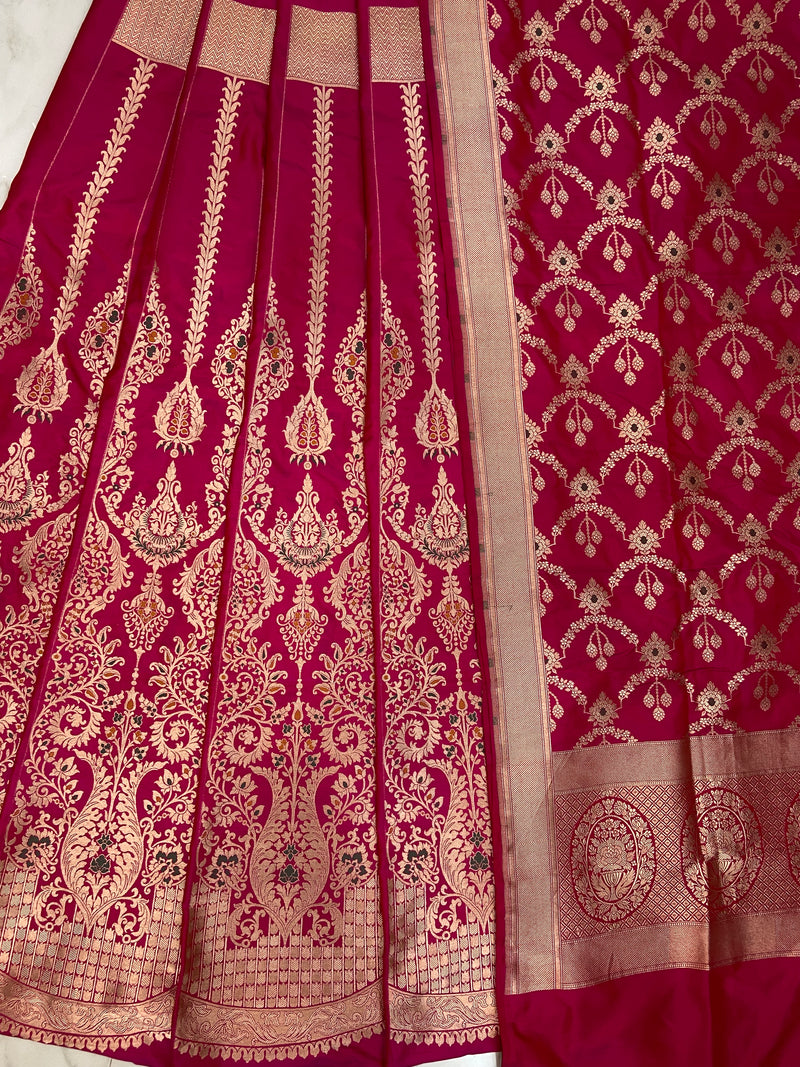 Pure Katan Silk Handloom Banarasi Lehenga All Over Jaal Work With Meenakari