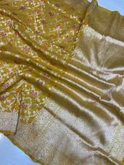 Pure Katan Silk Banarasi Handloom Saree - All over Jaal work with Meenakari - The Handlooms