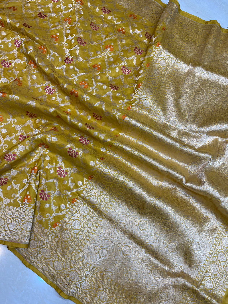 Pure Katan Silk Banarasi Handloom Saree - All over Jaal work with Meenakari - The Handlooms