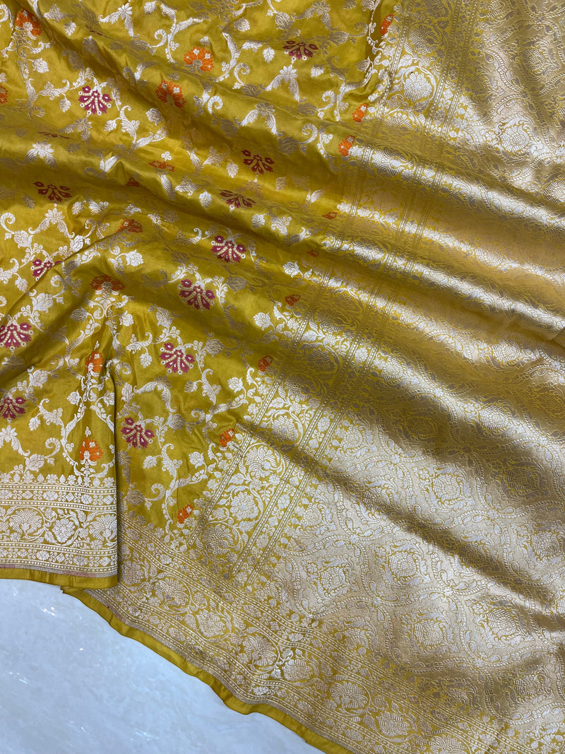 Pure Katan Silk Banarasi Handloom Saree - All over Jaal work with Meenakari - The Handlooms