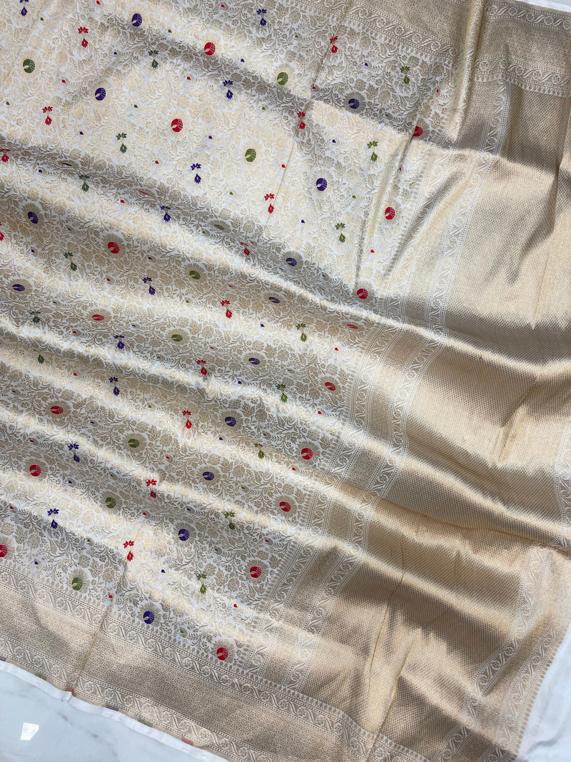 White Pure Katan Silk Handloom Banarasi Dupatta