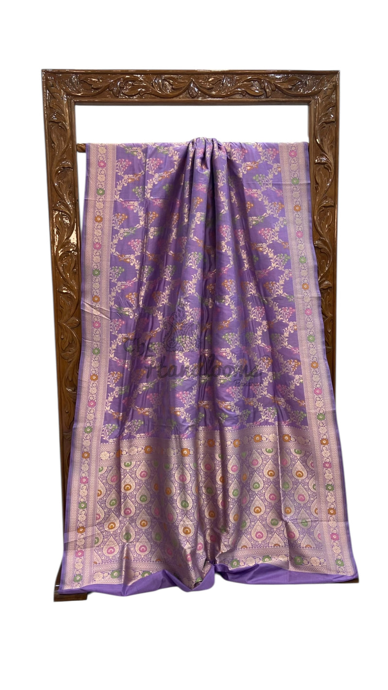 Pure Katan Silk Banarasi Handloom Saree - All Over Jaal Work With Meenakari - The Handlooms