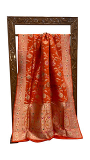 Pure Katan Silk Banarasi Handloom Saree - All Over Jaal Work With Meenakari - The Handlooms