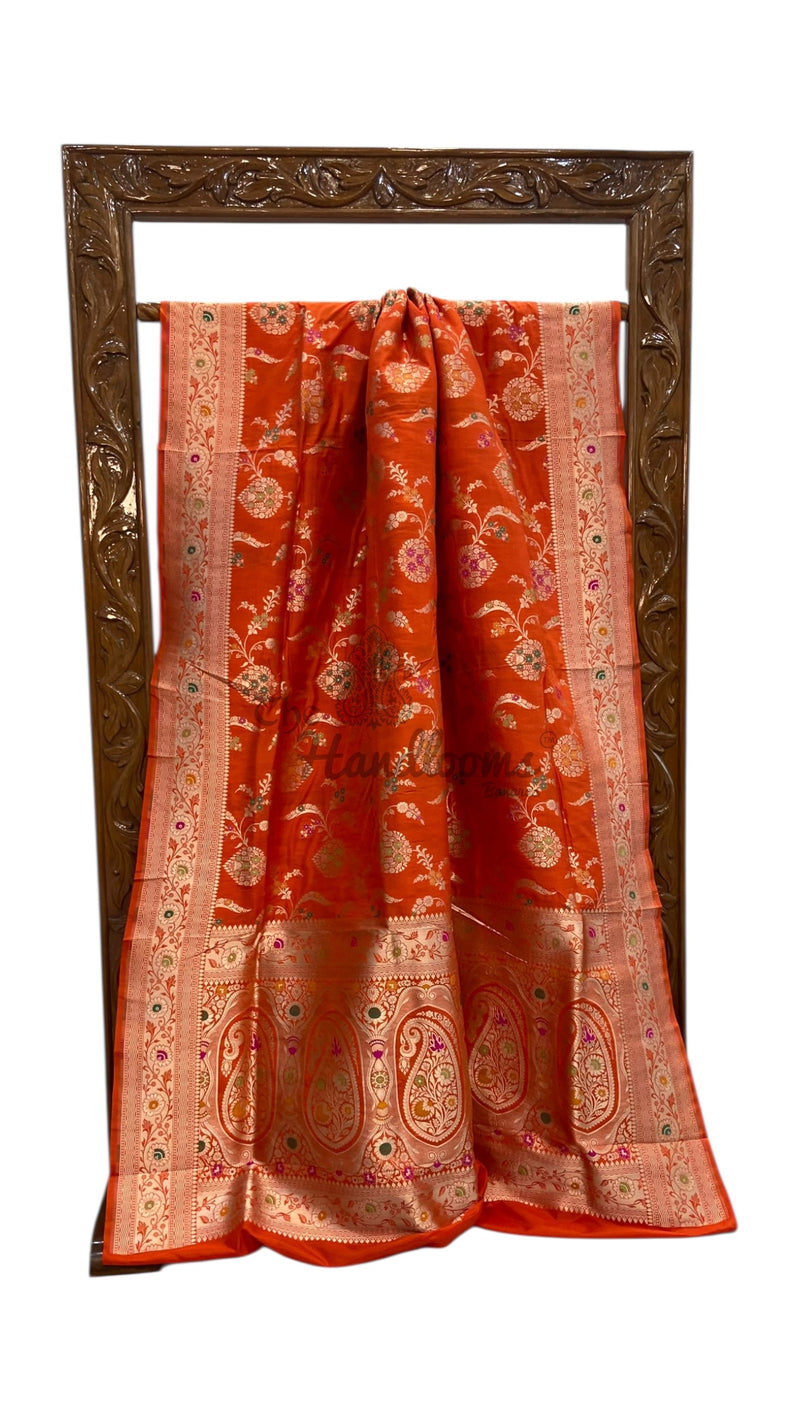 Pure Katan Silk Banarasi Handloom Saree - All Over Jaal Work With Meenakari - The Handlooms