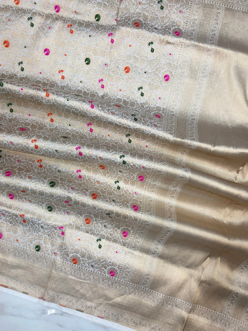White Pure Katan Silk Handloom Banarasi Dupatta
