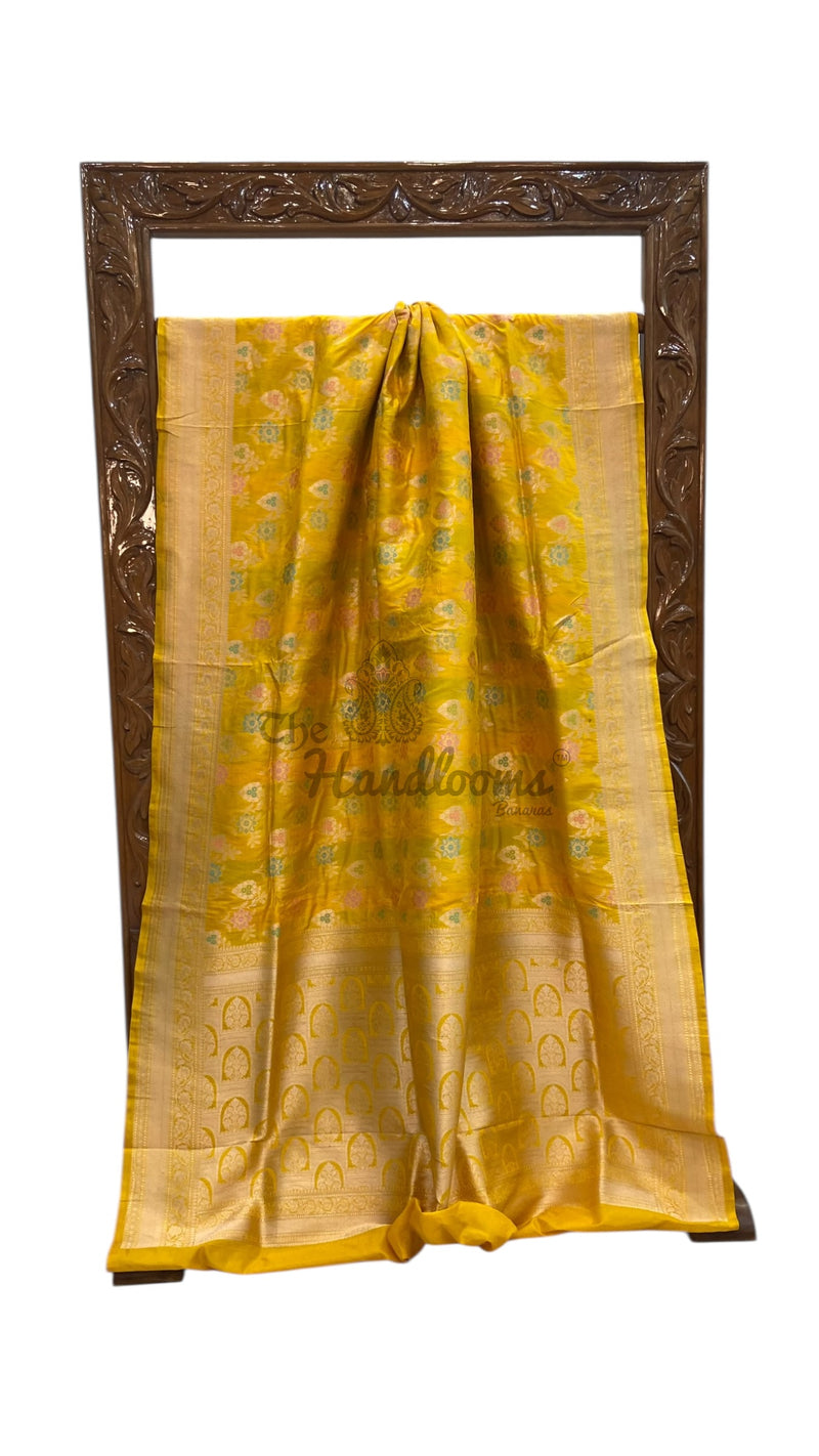 Pure Katan Silk Banarasi Handloom Saree - All Over Jaal Work With Meenakari - The Handlooms