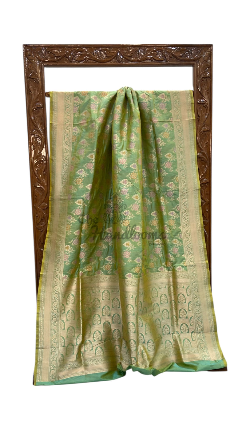 Pure Katan Silk Banarasi Handloom Saree - All Over Jaal Work With Meenakari - The Handlooms