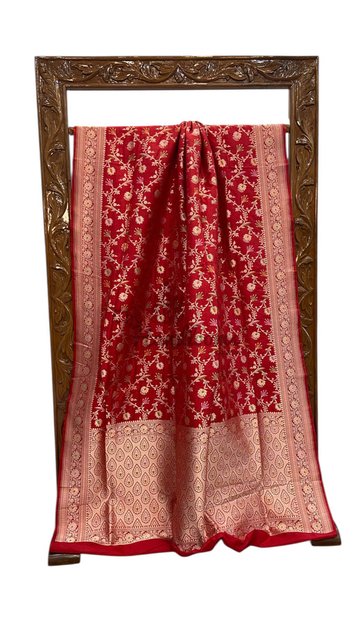 Pure Katan Silk Banarasi Handloom Saree - All Over Jaal Work With Meenakari - The Handlooms