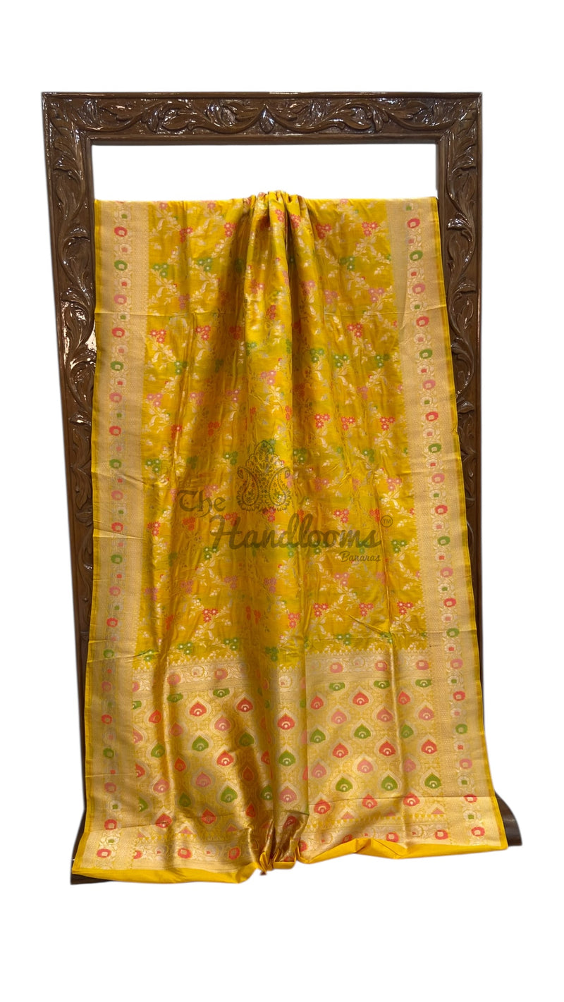 Pure Katan Silk Banarasi Handloom Saree - All Over Jaal Work With Meenakari - The Handlooms