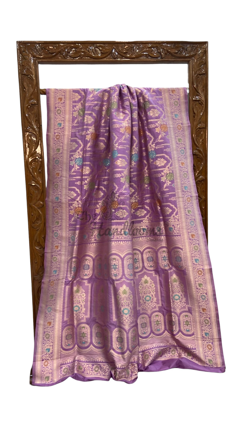 Pure Katan Silk Banarasi Handloom Saree - All Over Jaal Work With Meenakari - The Handlooms