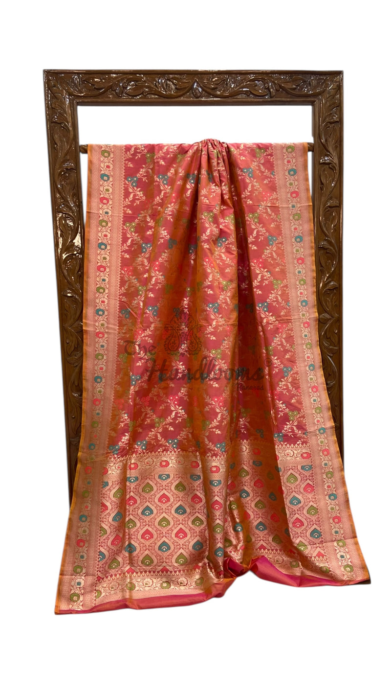 Pure Katan Silk Banarasi Handloom Saree - All Over Jaal Work With Meenakari - The Handlooms