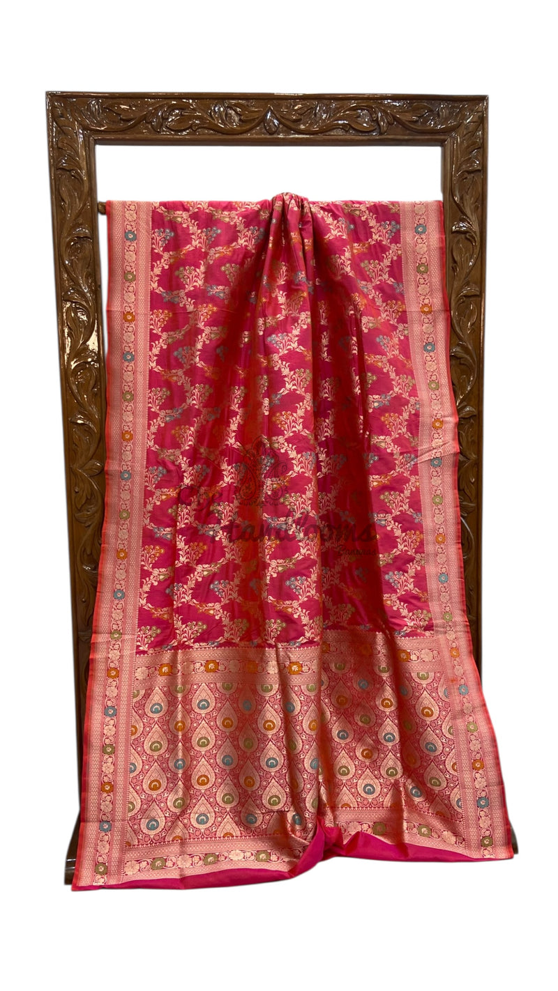 Pure Katan Silk Banarasi Handloom Saree - All Over Jaal Work With Meenakari - The Handlooms