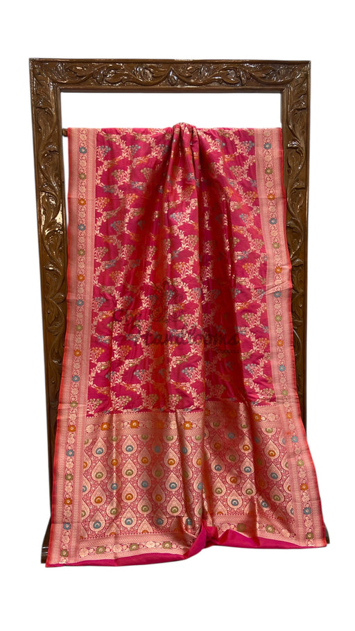 Pure Katan Silk Banarasi Handloom Saree - All Over Jaal Work With Meenakari - The Handlooms